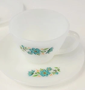 VTG Fire King Milk Glass Bonnie Blue Periwinkle Cup & Saucer Multiple Available - Picture 1 of 3