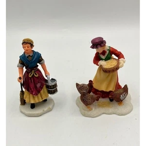 Pair of Lemax VTG Christmas Village Figurines Farm Women with Chickens/Maid 2.5" - Picture 1 of 3