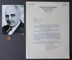 1939-52 El congresista de Wisconsin Reid F. Murray firmó autógrafo carta y foto---- - Imagen 1 de 1