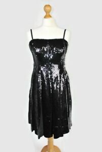 French Connection Sequin Pleated Evening And Party Fit & Flare Black Dress UK 10