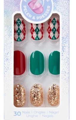 KISS IMPRESS PRESS ON NAILS ONE STEP MANICURE SNOW GLOBE XMAS SHORT LENGTH OVAL - Image 1 of 4