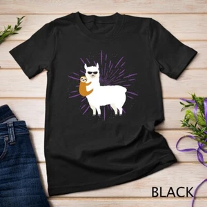 Sloth Riding Llama Shirt Fun Alpaca New Years Gift Idea Unisex T-shirt - Picture 1 of 15
