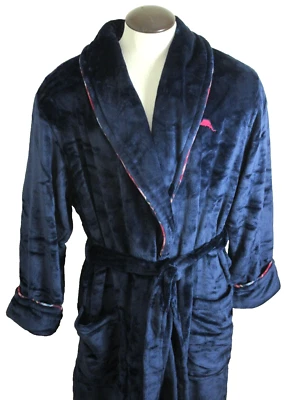 Tommy Bahama Men's Plush Island Life Cuffed Embroidered robe Navy Blue Red NWT - Image 1 of 4