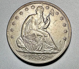 1853 ARROWS & RAYS SEATED LIBERTY HALF DOLLAR AU DETAILS #7716 - Picture 1 of 2
