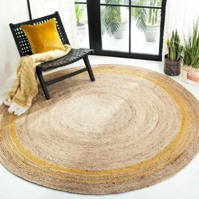 Rug Round Jute 100% Natural Jute Braided style rug Reversible Modern rustic look - Image 1 of 4