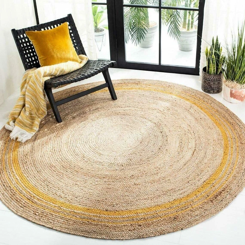 Rug Round Jute 100% Natural Jute Braided style rug Reversible Modern rustic look - Image 1 of 4
