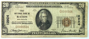 1929 $20 National Currency Note 12924 Raton New Mexico Type 1 C000050A - Picture 1 of 2