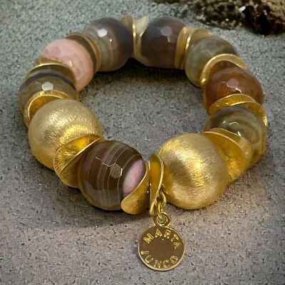 Faceted Tourmaline & Brass Beaded Bracelet Rare Chunky 1.5 cm Spain Designer - Image 1 of 4