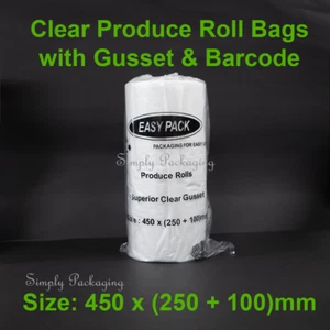 Clear Produce Roll Bags Heavy Duty Gusset Plastic Supermarket Freezer Reusable - Picture 1 of 2