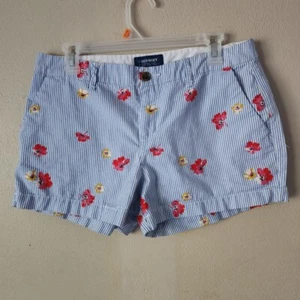 Old Navy Womens Blue & White Everyday Blue Pinstripe Floral Shorts Size 8 - Picture 1 of 5