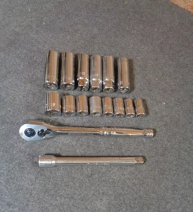 JONNESWAY 3/8" Drive Socket Ratchet Wrench w/ 6" Extension & Assorted Sockets - Picture 1 of 5