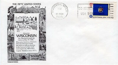 USPS FDC #1662 1976 13c Wisconsin State Flag Aristocrat Cachet ST2156 - Image 1 of 2