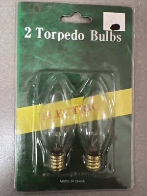 2 Clear Torpedo Light Bulbs Candelabra Base Vintage New Gerson - Image 1 of 3