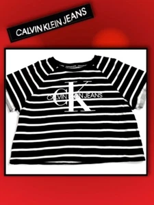 Calvin Klein Jeans Black White Stripe Short Sleeve Crop Shirt Top Size XL 392036 - Picture 1 of 6