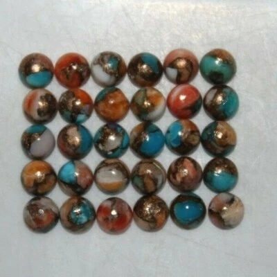 Spiny Oyster Copper Turquoise 4mm, 5mm, 6mm, 8mm, 10mm, 12mm Round Cabochon Gems - Image 1 of 4