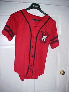Minnie Mouse 1928 Disney Girl's Lg Baseball Jersey Red Black Short Sleeves #28 - Picture 1 of 5