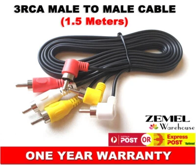 Angle Plug 3RCA M/M Stereo Audio Video DVD HDTV AV Cable Copper Core Cord 3 RCA - Image 1 of 3