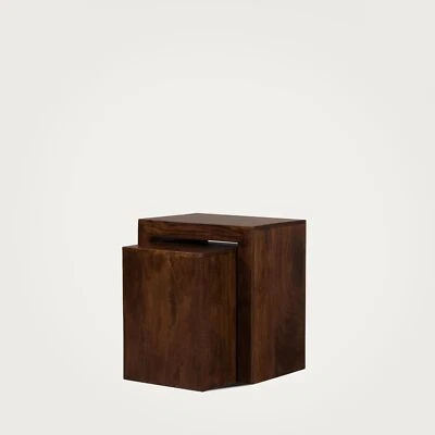 DAKOTA WALNUT MANGO 2 CUBE NEST SIDE END TABLE SOLID WOOD INDIAN FURNITURE NEW - Image 1 of 2