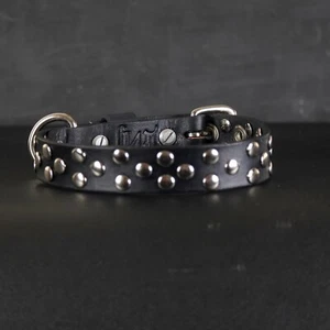 Studded Leather Dog collar. 1 inch Wide. Grommets Accent. BLACK & Chrome - Picture 1 of 7