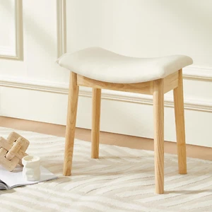 Vanity Stool Chair 18 Inch, Saddle Cushion Ottoman with Solid Wood Legs, Modern - Picture 1 of 8