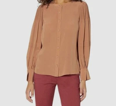 $248 Joie Mujeres Marrón Seda Camisa Abotonada Blusa Top Talla Grande Foto 1 de 4