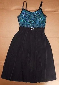 Nuevo con etiquetas Vestido Camisola Lentejuelas Corpiño Estrás Diapositivas Turquesa Negro Pequeño Adulto  - Imagen 1 de 5