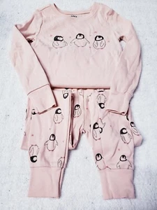 Girls Penguin Print Long Sleeve Pajamas Set 2pcs Sleepwear - Picture 1 of 5