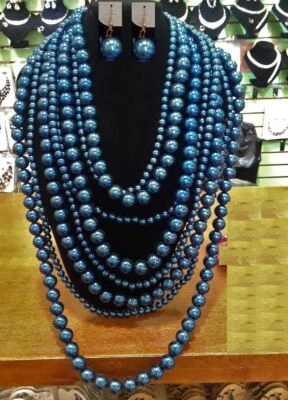 Collar de perlas de bola grande cadena gruesa larga con múltiples filas y capas Foto 1 de 2