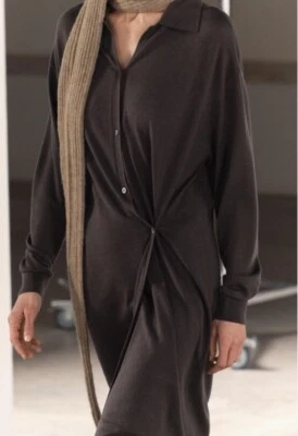 Vestido Zara Midi Feminino S Malha Moletom Botão Lateral Cinza Escuro Manga Longa Novo - Imagem 1 de 4