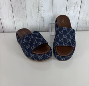 Gucci GG Plateau Sliders EUR 37 / UK 4 Blau Denim Sandalen Neu In Box & Staubbeutel - Bild 1 von 23