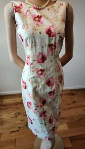 HOBBS FLORAL DRESS SIZE UK 10 US 6 RED CREAM BEIGE 98% COTTON 2% ELASTANE - Picture 1 of 7