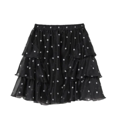 Falda HM Mujer 4 NUEVA Negra Coqueta Caprichosa Gasa Lunares En Niveles Pull On Foto 1 de 4