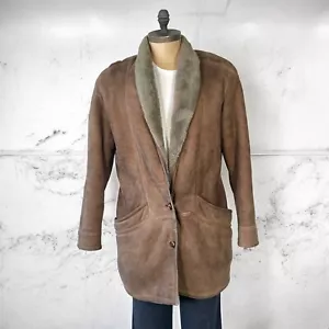 Schafleder Shearling Schaf Mantel Vintage Damen Hellbraun Echtes Leder Größe 46 - Bild 1 von 13