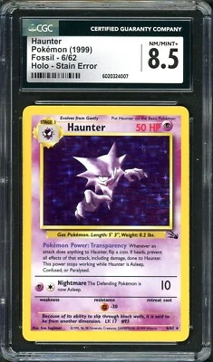 CGC 8.5 Haunter STAIN ERROR Fossil 6/62 Holo 1999 Pokemon Card NM/MINT psa - Image 1 of 3