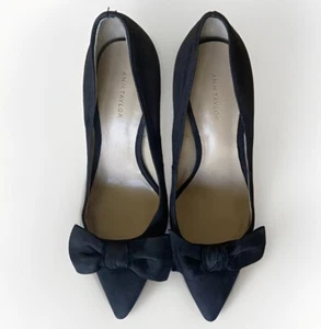 Ann Taylor Heels Size 5.5 Bows Black Suede Leather Yolanda Stiletto Preppy - Picture 1 of 6