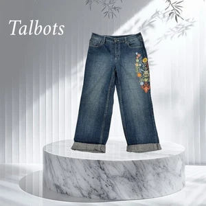 Talbots blaue Boyfriend Jeans mit Blumenstickerei Größe 8 & 24,5" Schrittlänge - Bild 1 von 9