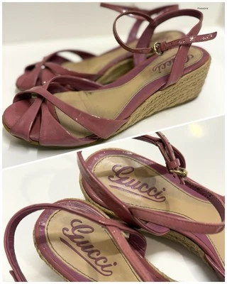 Sandalias de cuña baja GUCCI Microguccissima Shine, talla 6,5 Foto 1 de 4