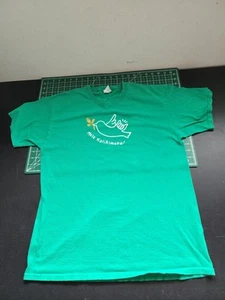 Foodland Mele Kalikimaka Green Adult T-Shirt Hawaii Size L Small Hole - Picture 1 of 8