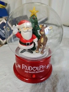Rudolph The Red-Nosed Reindeer Santa Musical Plastic Snow Globe Gemmy DB - Picture 1 of 4