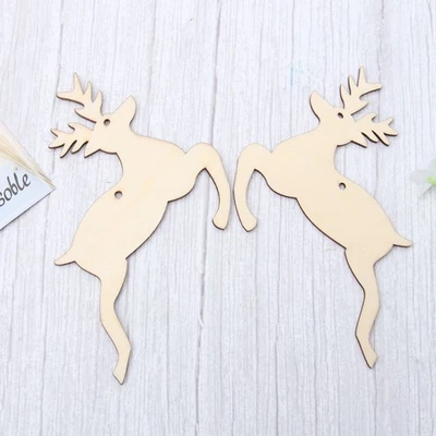  10 Pcs Reindeer Wood Patch Unfinish Charms Child Craft Ornaments - image 1 of 4