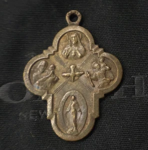 Vtg 4 FOUR WAY CROSS Medal JESUS MARY JOSEPH ST CHRISTOPHER Catholic Pendant - Picture 1 of 2