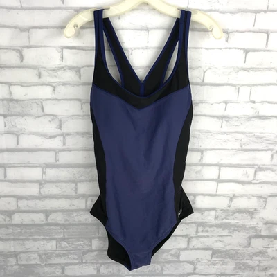 Speedo Womens Racerback Athletic Swimsuit Size L Sport Competition Black/Blue - Image 1 of 4