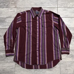 Vtg 90s Wrangler Shirt Mens 17.5x35 Pearl Snap Western Cowboy Cut X Long Tail - Picture 1 of 6