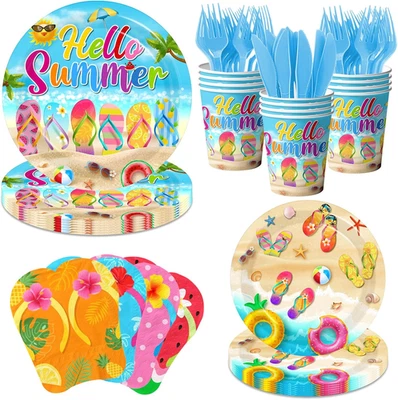 Tropical Beach Party Tableware Set for 24 - Plates, Napkins, Cups & Cutlery - Image 1 of 4