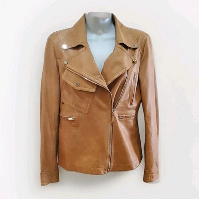 Authentic Gucci Leather Camel Biker Jacket Size 42 Fee S&H - Image 1 of 4