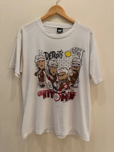 Vintage 1988 Detroit Red Wings Detroit's Hit Men Caricature Shirt White XL - Picture 1 of 5
