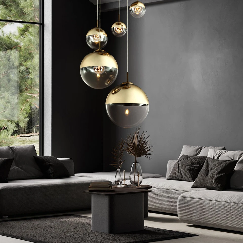 Lampada a Sospensione Salotto Ess Camera Vetro Sfera Illuminazione Copertina Oro - Immagine 1 di 4