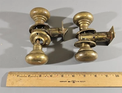 2 VINTAGE SALVAGED BRASS CHESLER DOOR KNOB SETS - Image 1 of 4