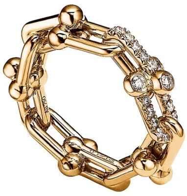 Tiffany & Co HardWear бриллиант ссылка кольцо 18k желтое золото подлинный размер 6 w/коробка - Изображение 1 из 4