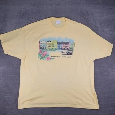 Hanes Rainbow Row Charleston SC Graphic Tee Colorful Buildings 2XL - Image 1 of 4